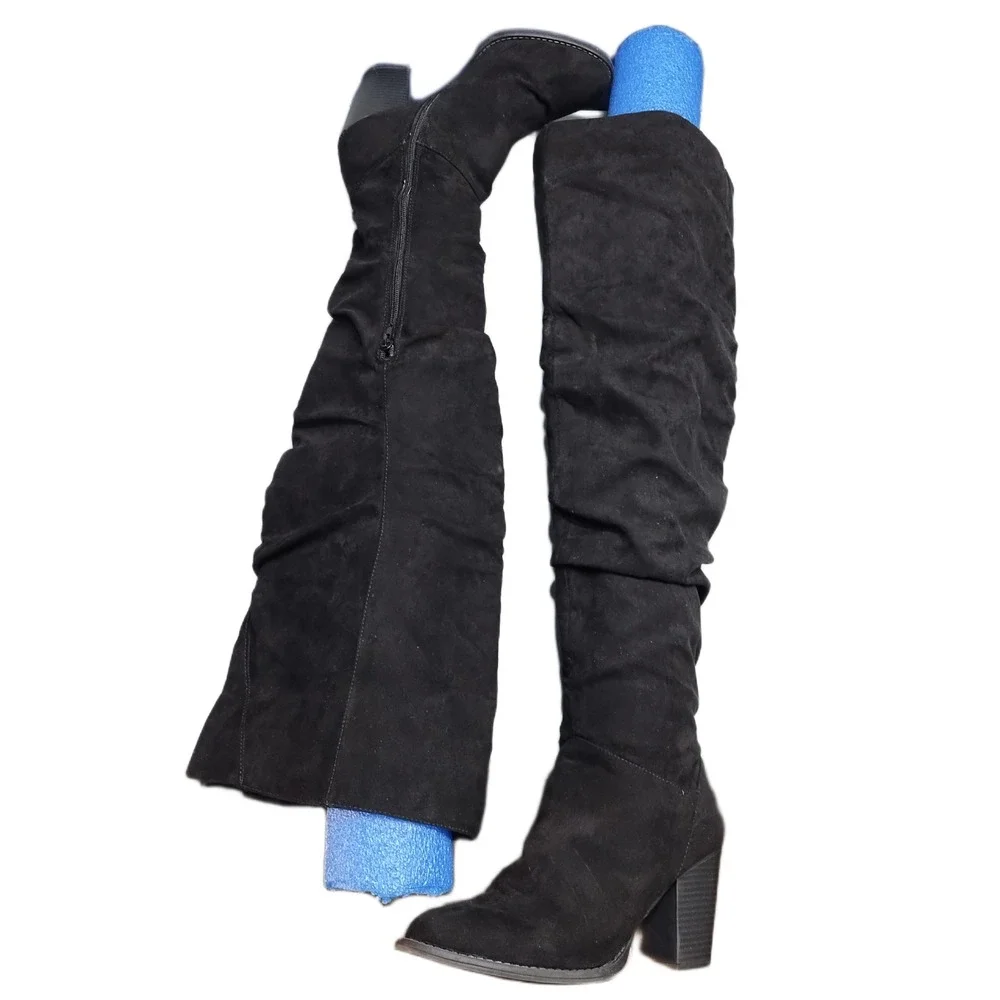 JustFab Marlique Over the Knee Slouch Boots Womens US Size 10 Black Side Zip EUC